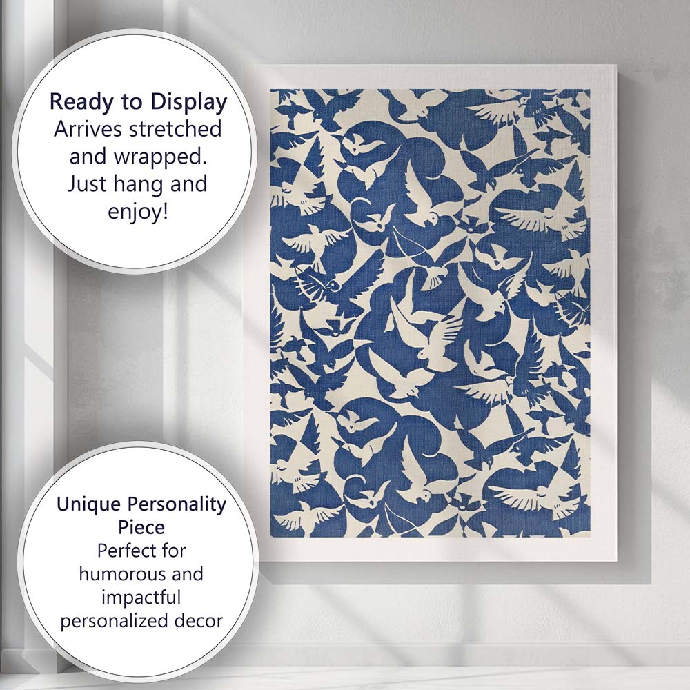 Blue White Flying Dove Abstract Pattern Canvas Wall Art Print Decor Picture Ready to Hang