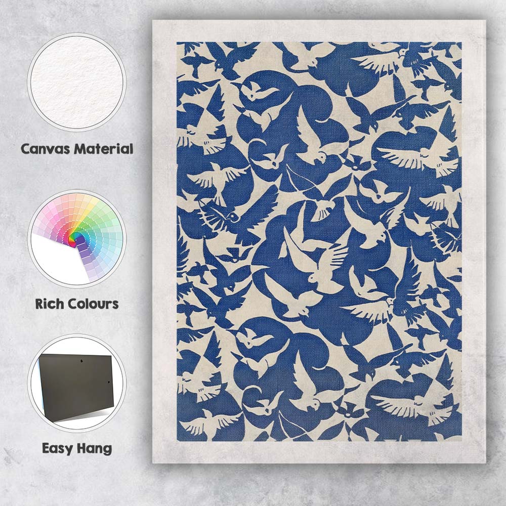 Blue White Flying Dove Abstract Pattern Canvas Wall Art Print Decor Picture Ready to Hang
