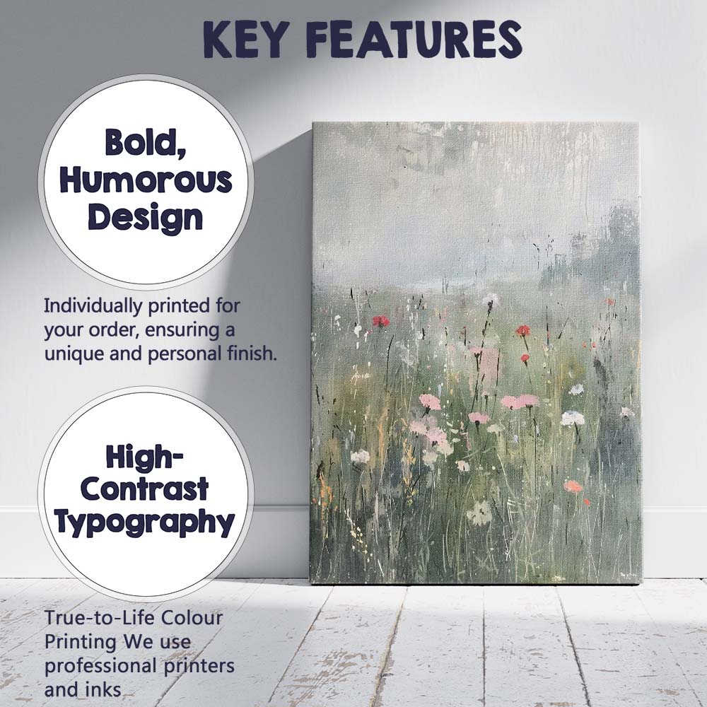 Soft Abstract Wildflower Meadow Misty Botanical Landscape Canvas Wall Art Print Decor Picture Ready to Hang