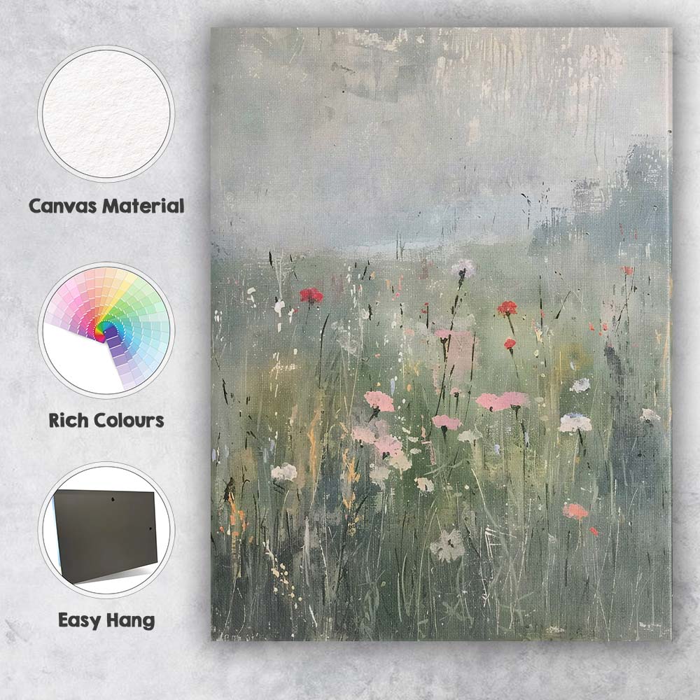 Soft Abstract Wildflower Meadow Misty Botanical Landscape Canvas Wall Art Print Decor Picture Ready to Hang
