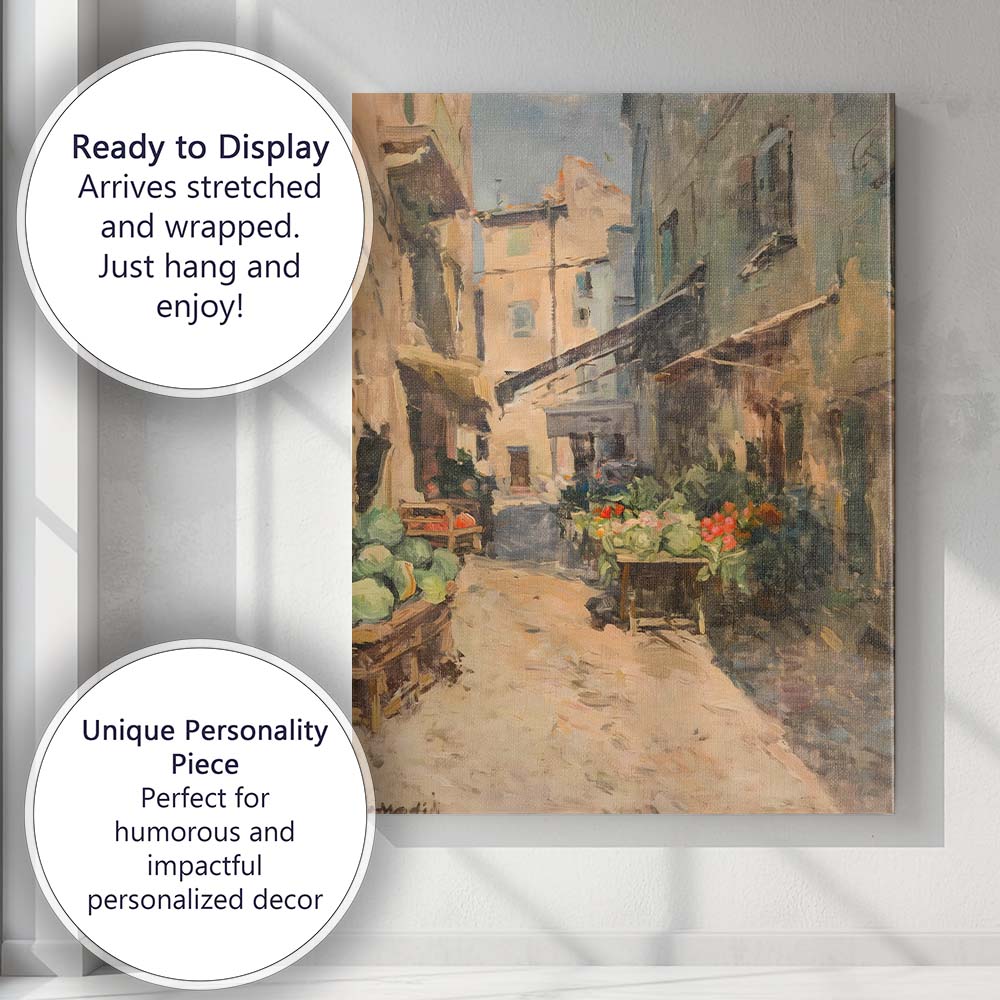 European Old Town Market Street Impressionist Cityscape Canvas Wall Art Print Decor Picture Ready to Hang
