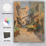 European Old Town Market Street Impressionist Cityscape Canvas Wall Art Print Decor Picture Ready to Hang
