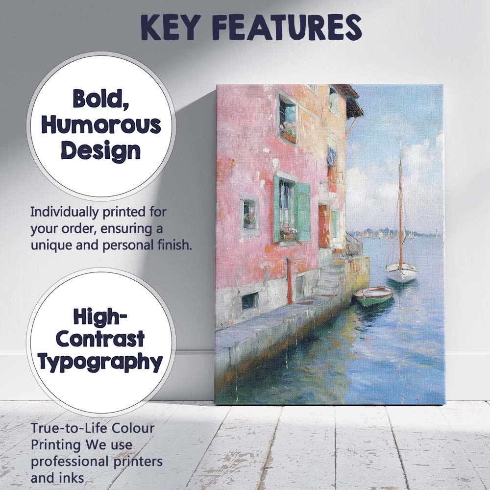 Pastel Venetian Canal Waterfront Sailboat Impressionist Canvas Wall Art Print Decor Picture Ready to Hang