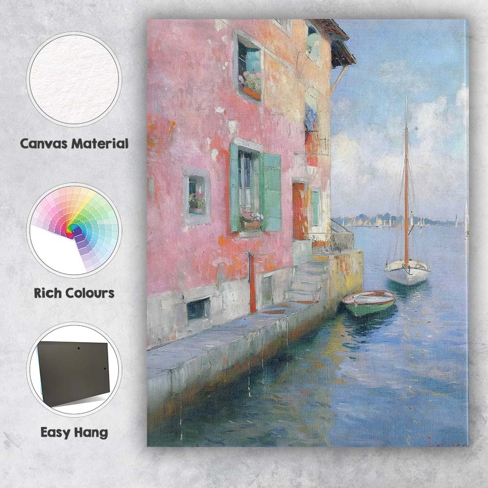 Pastel Venetian Canal Waterfront Sailboat Impressionist Canvas Wall Art Print Decor Picture Ready to Hang