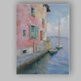 Pastel Venetian Canal Waterfront Sailboat Impressionist Canvas Wall Art Print Decor Picture Ready to Hang