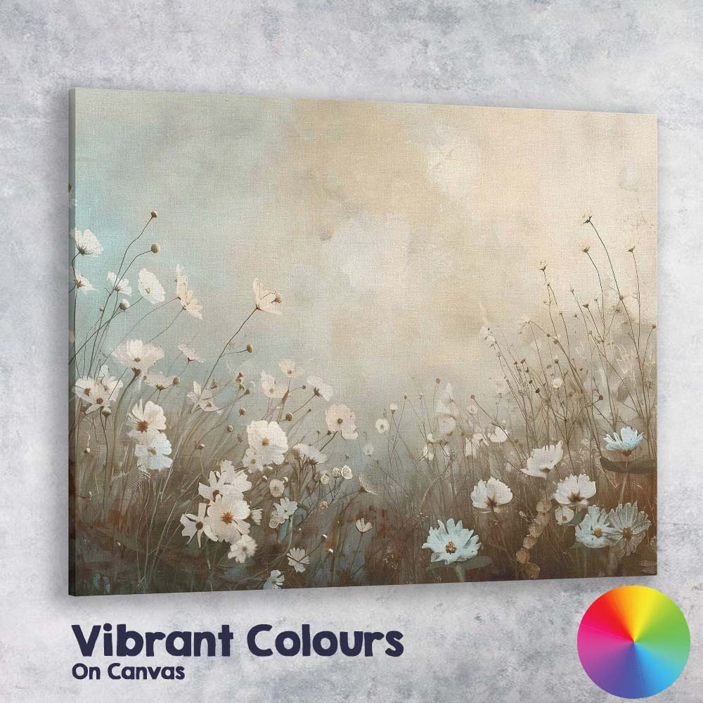 Soft White Wildflower Meadow Botanical Minimalist Floral Canvas Wall Art Print Decor Picture Ready to Hang
