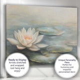Serene White Water Lily Pond Botanical Floral Canvas Wall Art Print Decor Picture Ready to Hang