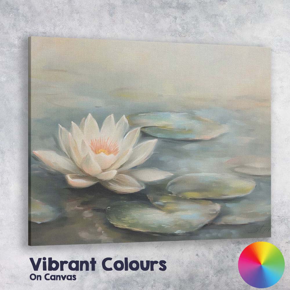 Serene White Water Lily Pond Botanical Floral Canvas Wall Art Print Decor Picture Ready to Hang