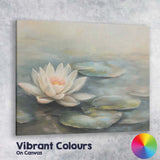 Serene White Water Lily Pond Botanical Floral Canvas Wall Art Print Decor Picture Ready to Hang