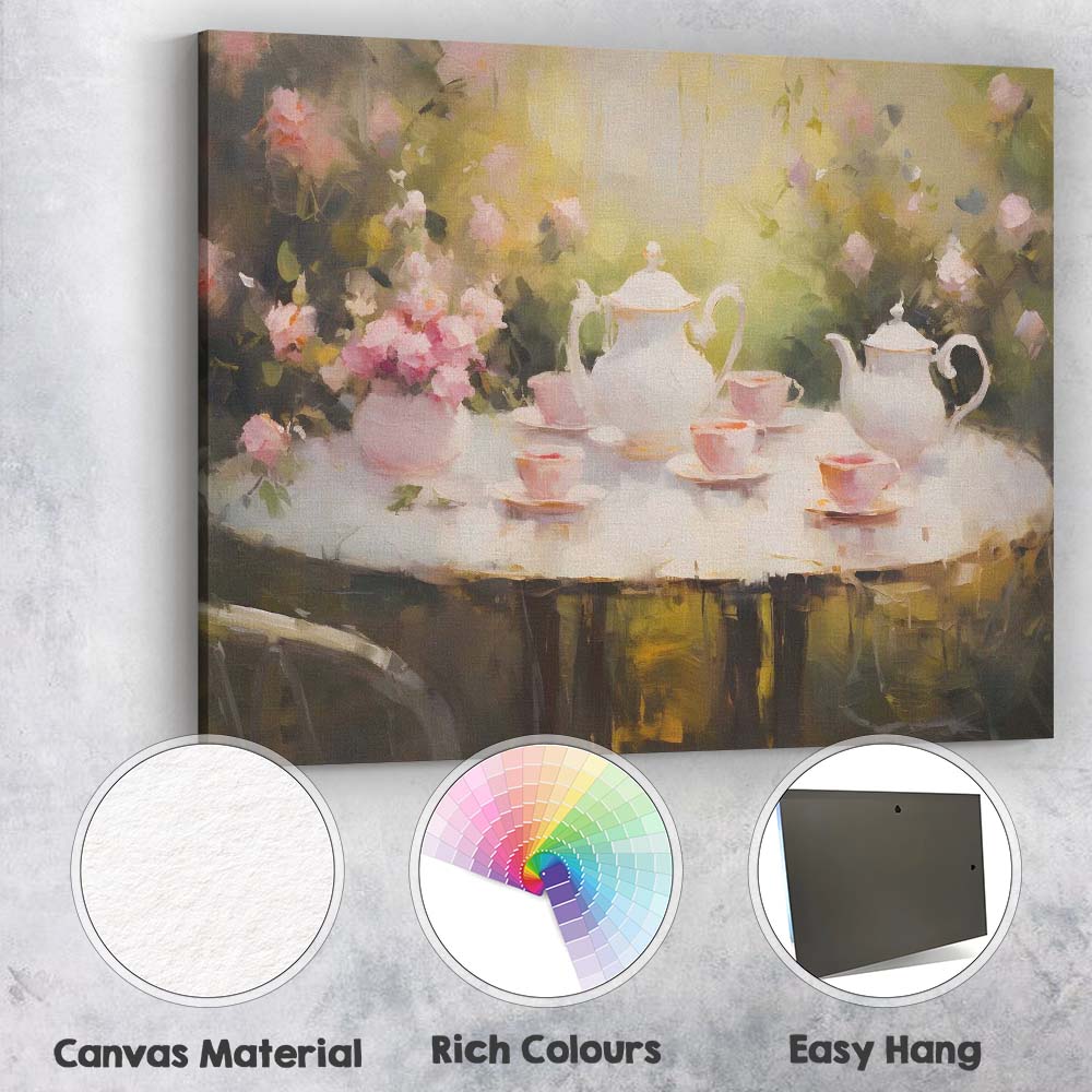 Romantic Garden Tea Party Floral Impressionist Canvas Wall Art Print Decor Picture Ready to Hang