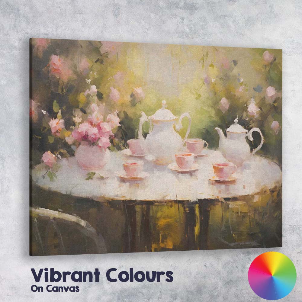 Romantic Garden Tea Party Floral Impressionist Canvas Wall Art Print Decor Picture Ready to Hang