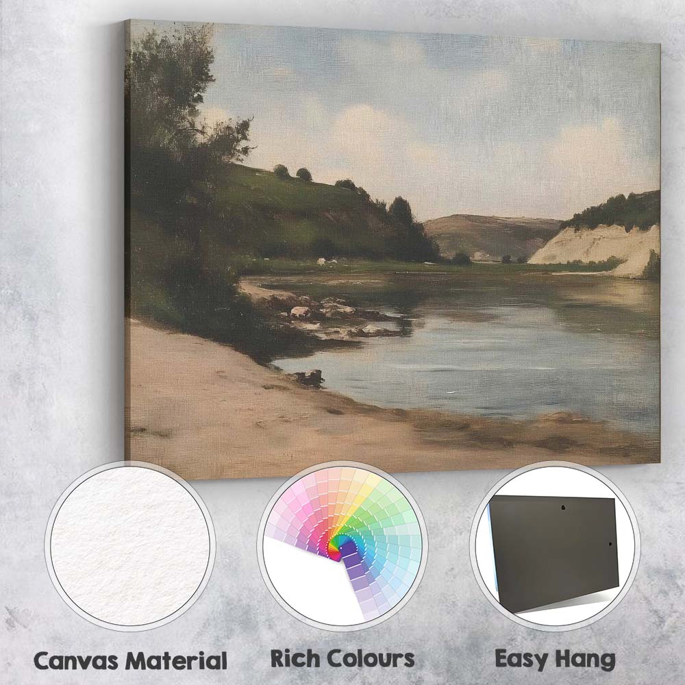 Peaceful Riverside Valley Countryside Landscape Canvas Wall Art Print Decor Picture Ready to Hang