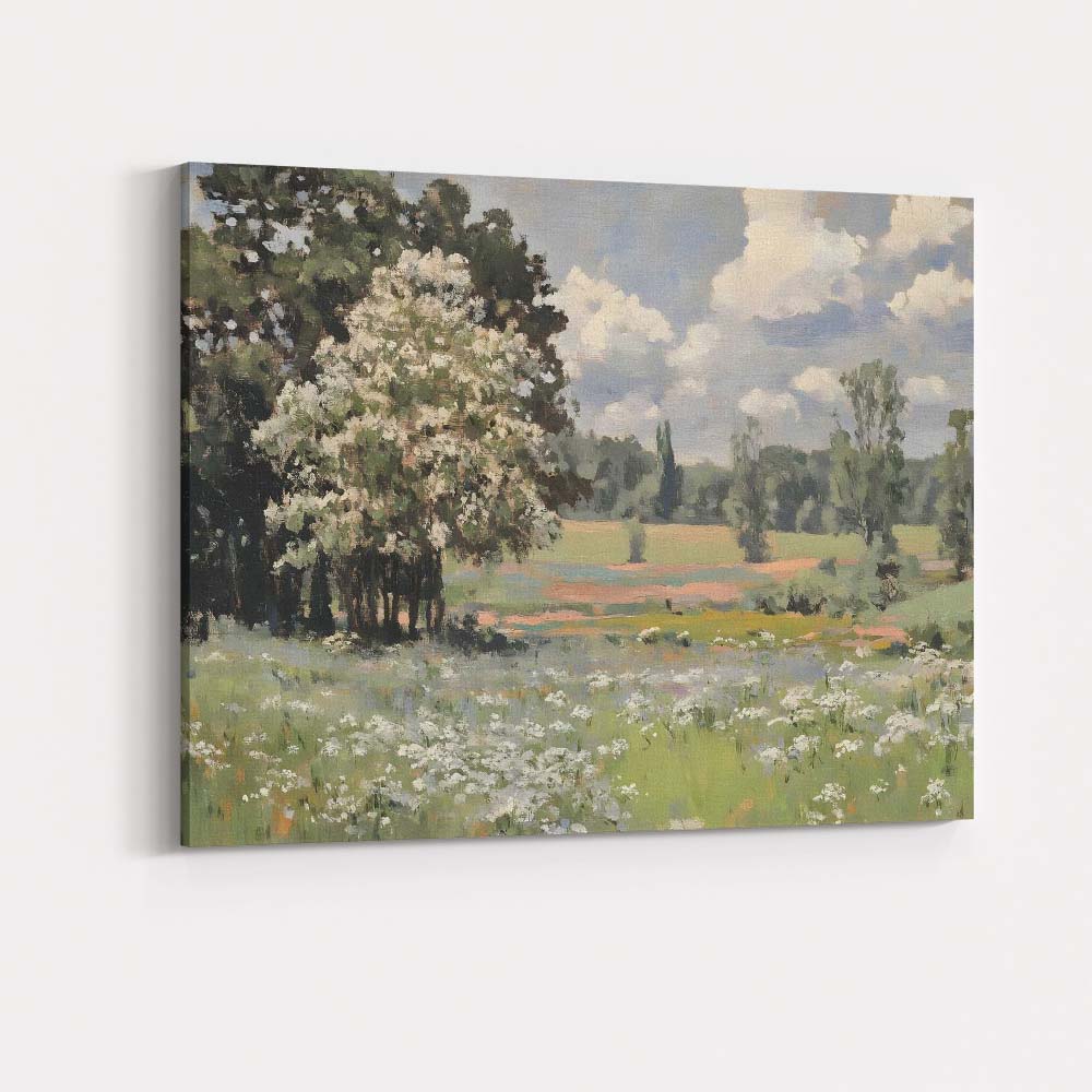 Blooming Spring Meadow White Blossom Trees Landscape Canvas Wall Art Print Decor Picture Ready to Hang