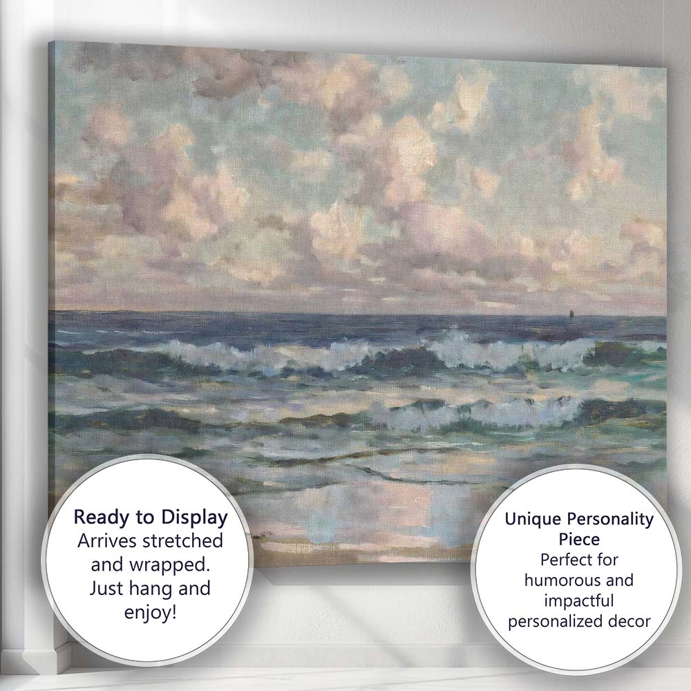 Pastel Ocean Waves Coastal Seascape Impressionist Canvas Wall Art Print Decor Picture Ready to Hang