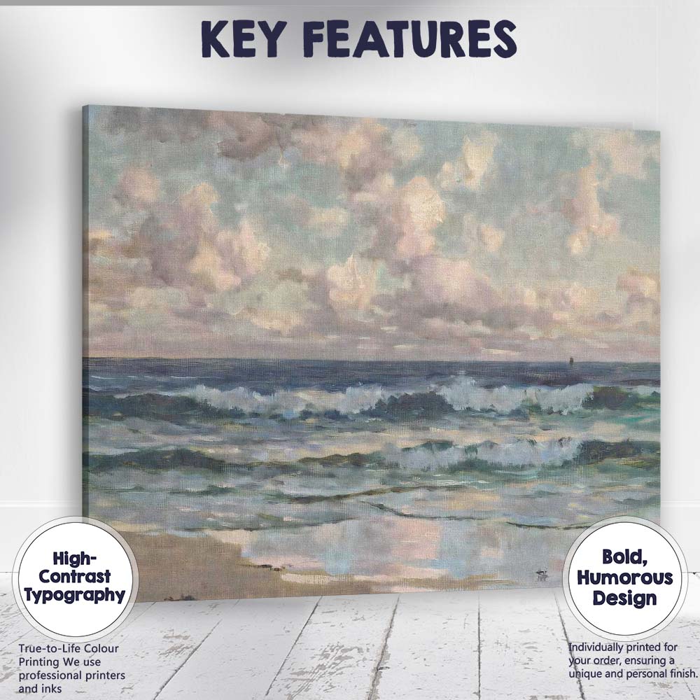 Pastel Ocean Waves Coastal Seascape Impressionist Canvas Wall Art Print Decor Picture Ready to Hang