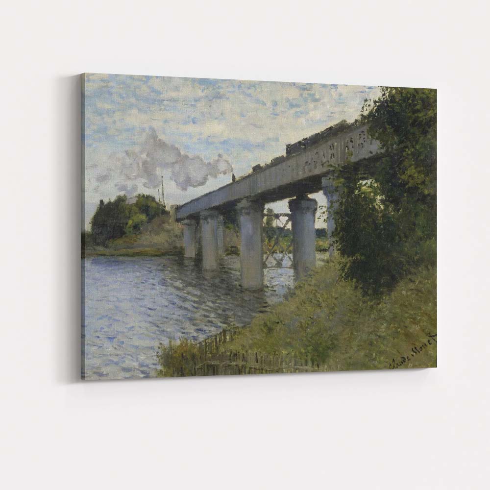 Impressionist Steam Train Railway Bridge River Landscape Classic Painting Canvas Wall Art Print Decor Picture Ready to Hang