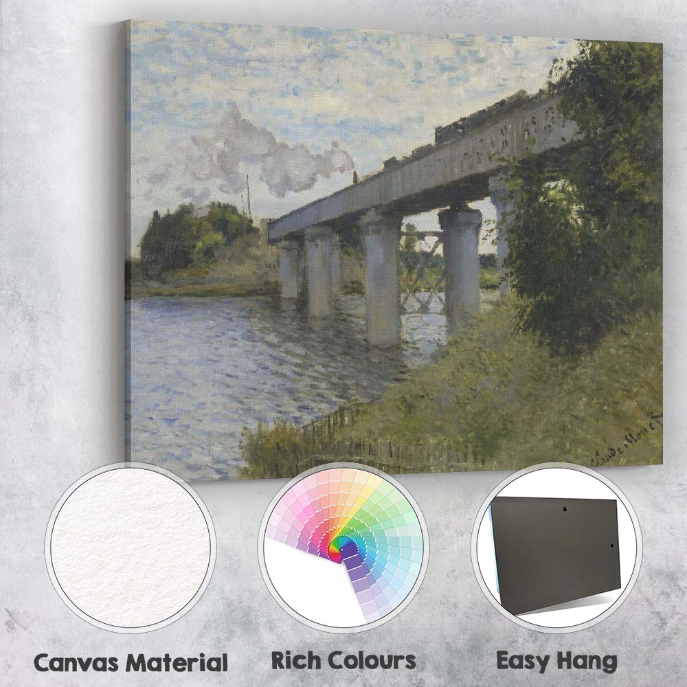 Impressionist Steam Train Railway Bridge River Landscape Classic Painting Canvas Wall Art Print Decor Picture Ready to Hang