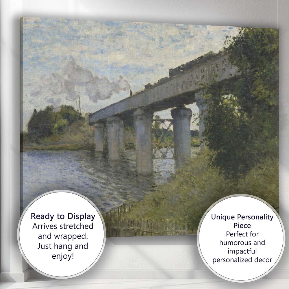 Impressionist Steam Train Railway Bridge River Landscape Classic Painting Canvas Wall Art Print Decor Picture Ready to Hang
