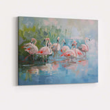 Contemporary Pink Flamingo Flock Waterside Wildlife Abstract Painting Canvas Wall Art Print Decor Picture Ready to Hang