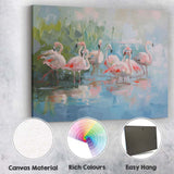 Contemporary Pink Flamingo Flock Waterside Wildlife Abstract Painting Canvas Wall Art Print Decor Picture Ready to Hang