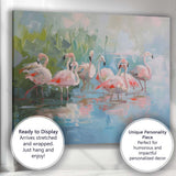 Contemporary Pink Flamingo Flock Waterside Wildlife Abstract Painting Canvas Wall Art Print Decor Picture Ready to Hang