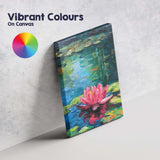 Vibrant Pink Water Lily Pond Botanical Reflection Painting Canvas Wall Art Print Decor Picture Ready to Hang