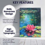 Vibrant Pink Water Lily Pond Botanical Reflection Painting Canvas Wall Art Print Decor Picture Ready to Hang