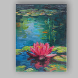 Vibrant Pink Water Lily Pond Botanical Reflection Painting Canvas Wall Art Print Decor Picture Ready to Hang