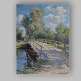 Rustic Wooden Footbridge Woodland Stream Impressionist Landscape Canvas Wall Art Print Decor Picture Ready to Hang