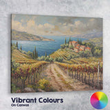 Tuscan Vineyard Lake View Mediterranean Countryside Impressionist Canvas Wall Art Print Decor Picture Ready to Hang