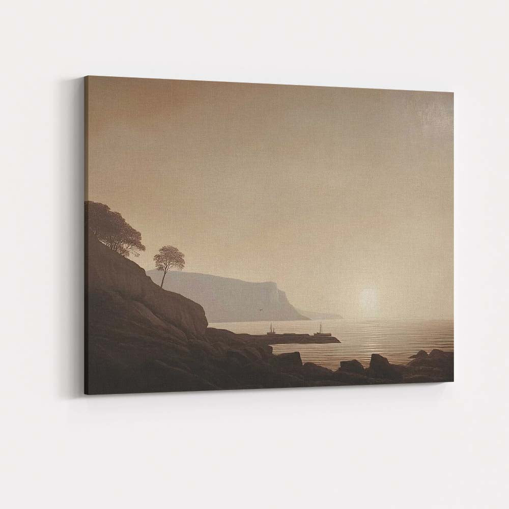 Golden Sunset Coastal Cliffs Serene Seascape Landscape Canvas Wall Art Print Decor Picture Ready to Hang