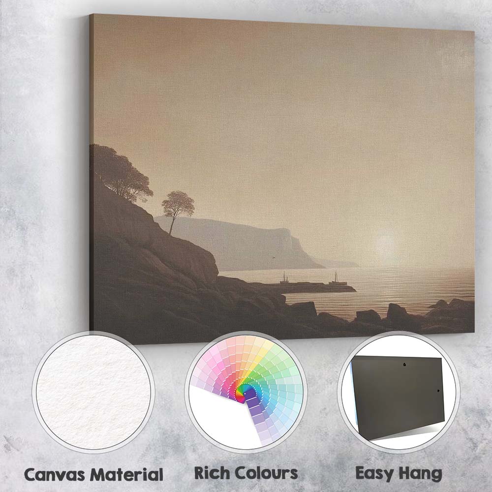Golden Sunset Coastal Cliffs Serene Seascape Landscape Canvas Wall Art Print Decor Picture Ready to Hang