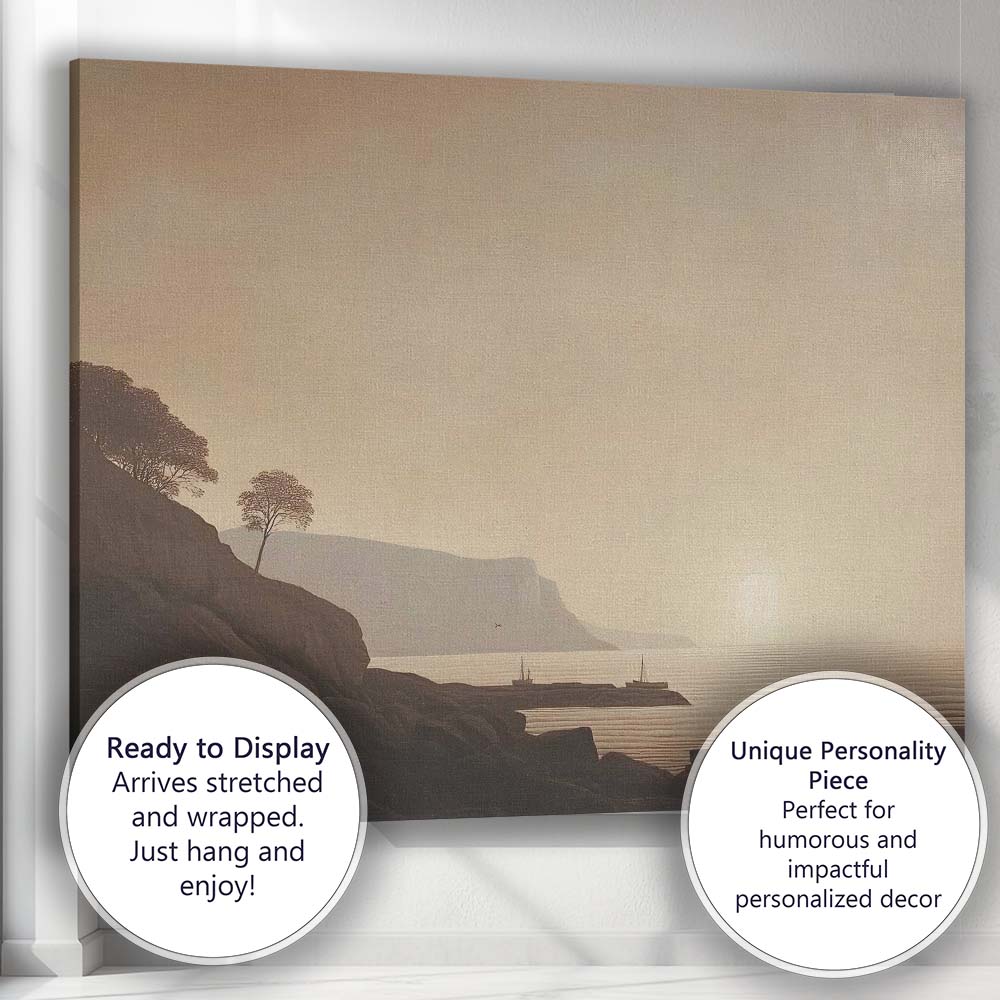 Golden Sunset Coastal Cliffs Serene Seascape Landscape Canvas Wall Art Print Decor Picture Ready to Hang