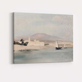 Soft Impressionist White Coastal Village Sailing Boats Harbour Canvas Wall Art Print Decor Picture Ready to Hang