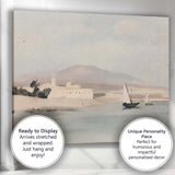 Soft Impressionist White Coastal Village Sailing Boats Harbour Canvas Wall Art Print Decor Picture Ready to Hang