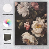 Dark Romantic White Peony Floral Still Life Canvas Wall Art Print Decor Picture Ready to Hang