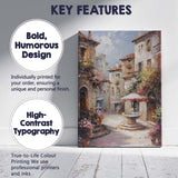 Romantic Mediterranean Village Courtyard Fountain Street Scene Canvas Wall Art Print Decor Picture Ready to Hang