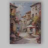 Romantic Mediterranean Village Courtyard Fountain Street Scene Canvas Wall Art Print Decor Picture Ready to Hang