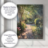 Impressionist Sunlit Garden Path Pink Rose Flowers Park Bench Canvas Wall Art Print Decor Picture Ready to Hang