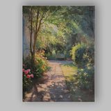 Impressionist Sunlit Garden Path Pink Rose Flowers Park Bench Canvas Wall Art Print Decor Picture Ready to Hang