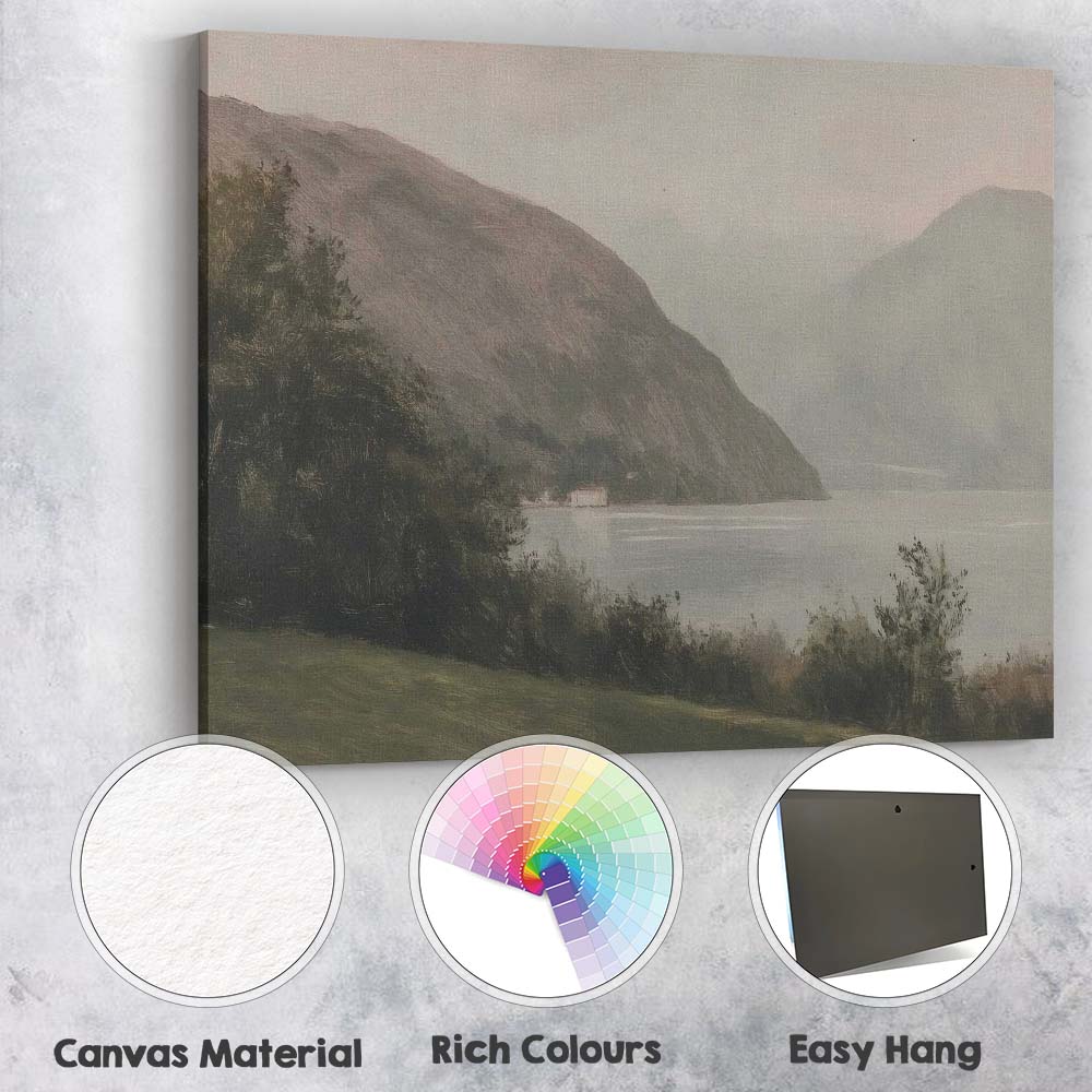 Misty Lakeside Mountain Valley Tranquil Nature Landscape Canvas Wall Art Print Decor Picture Ready to Hang