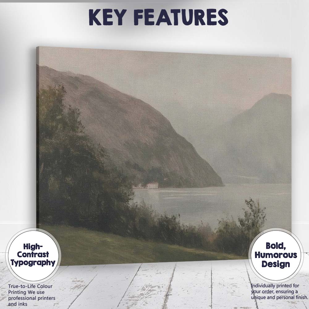 Misty Lakeside Mountain Valley Tranquil Nature Landscape Canvas Wall Art Print Decor Picture Ready to Hang