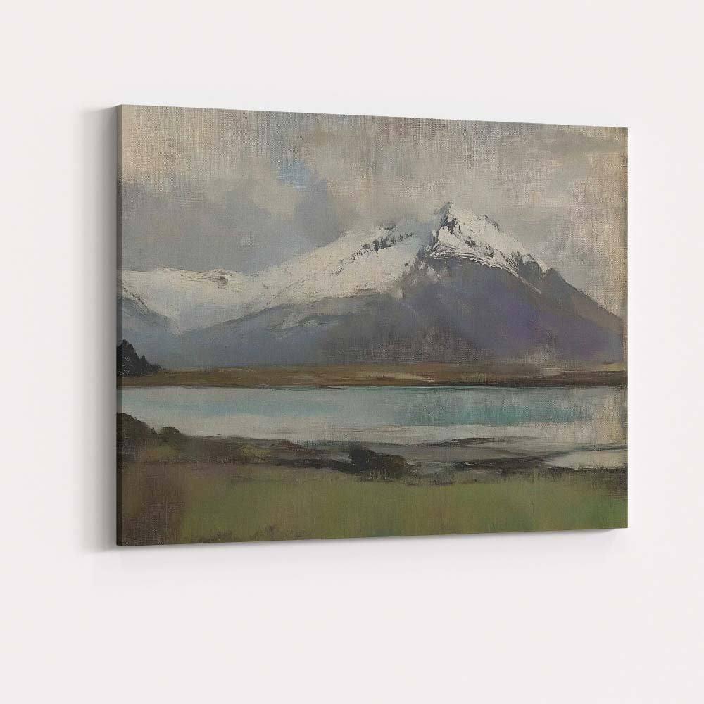 Moody Snowy Mountain Lake Panoramic Landscape Painting Canvas Wall Art Print Decor Picture Ready to Hang
