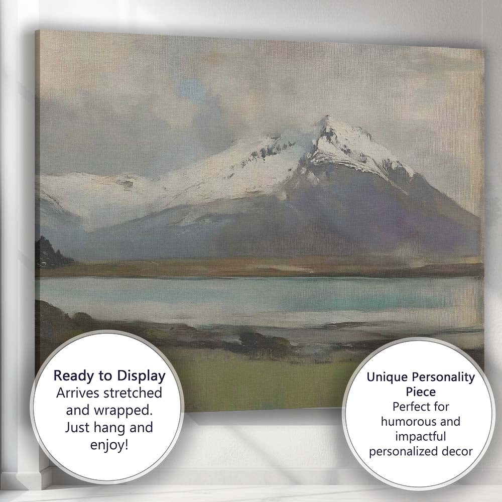 Moody Snowy Mountain Lake Panoramic Landscape Painting Canvas Wall Art Print Decor Picture Ready to Hang