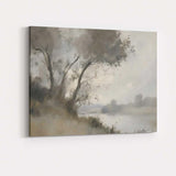 Soft Misty Riverside Trees Neutral Landscape Painting Canvas Wall Art Print Decor Picture Ready to Hang