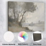 Soft Misty Riverside Trees Neutral Landscape Painting Canvas Wall Art Print Decor Picture Ready to Hang