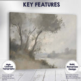 Soft Misty Riverside Trees Neutral Landscape Painting Canvas Wall Art Print Decor Picture Ready to Hang
