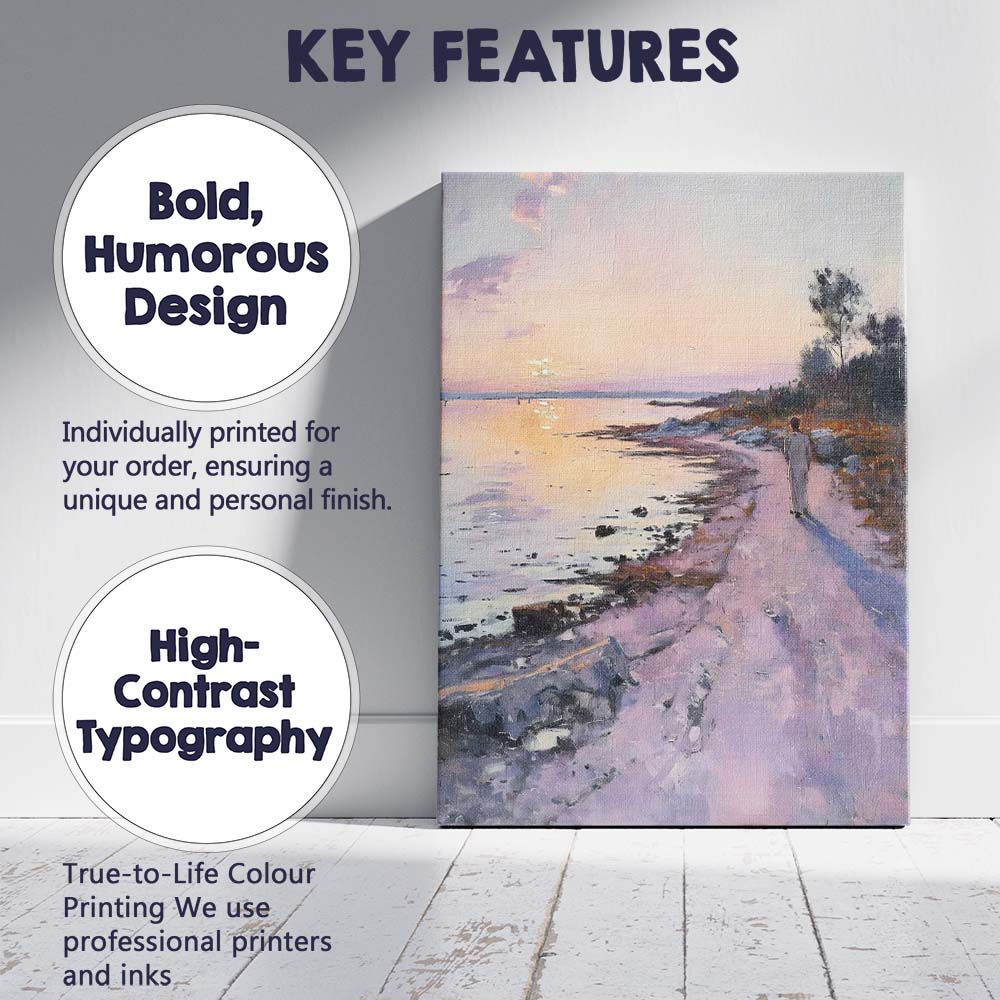 Pastel Sunset Coastal Path Solitary Figure Seascape Canvas Wall Art Print Decor Picture Ready to Hang