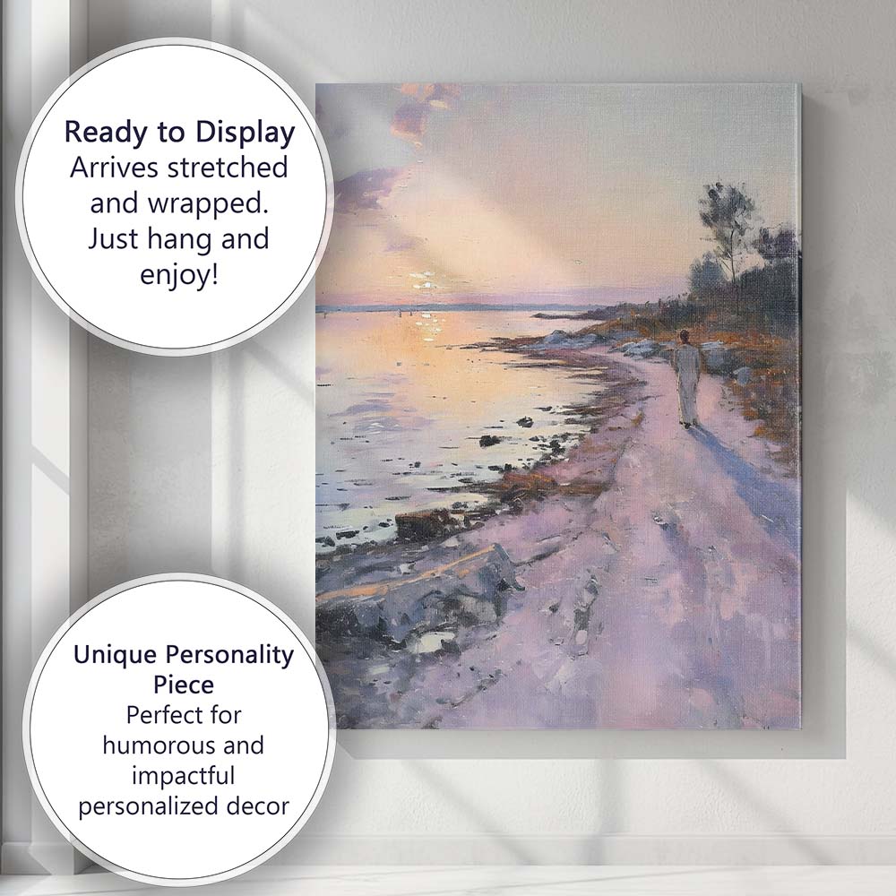 Pastel Sunset Coastal Path Solitary Figure Seascape Canvas Wall Art Print Decor Picture Ready to Hang