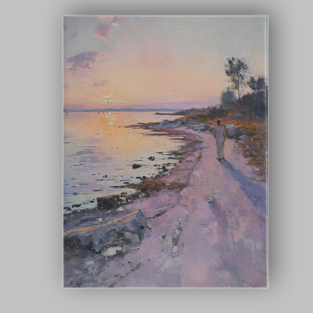 Pastel Sunset Coastal Path Solitary Figure Seascape Canvas Wall Art Print Decor Picture Ready to Hang